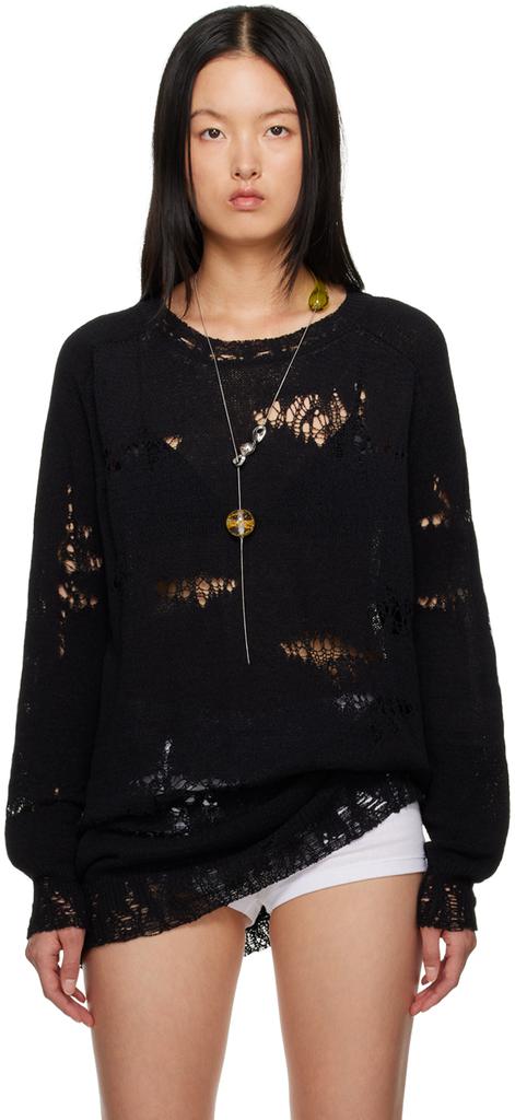 YOHJI YAMAMOTO Ys Black Wool Crow Motif Long-Sleeved