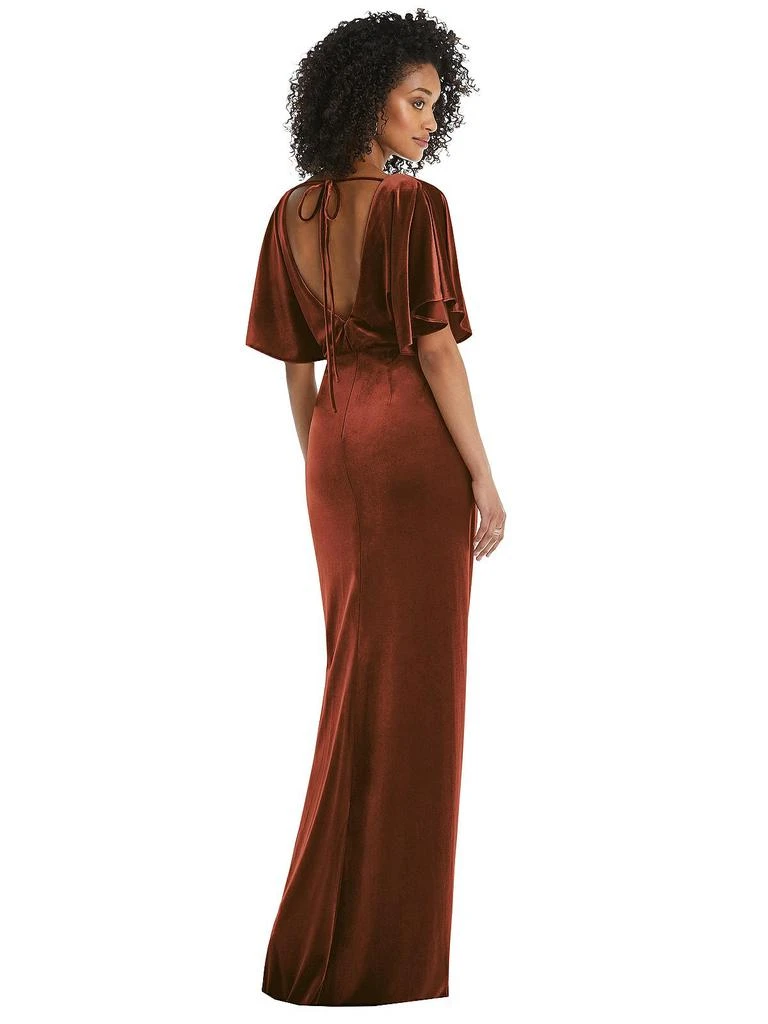 After Six Flutter Sleeve Open-Back Velvet Maxi Dress with Draped Wrap Skirt 2