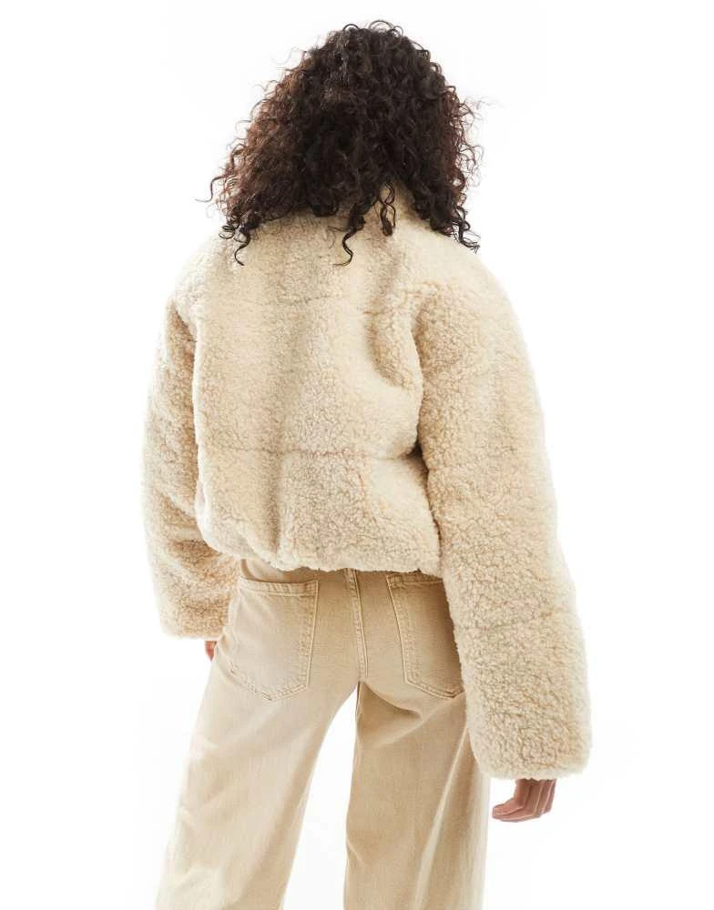 VERO MODA Vero Moda short panelled teddy jacket in oatmeal 3
