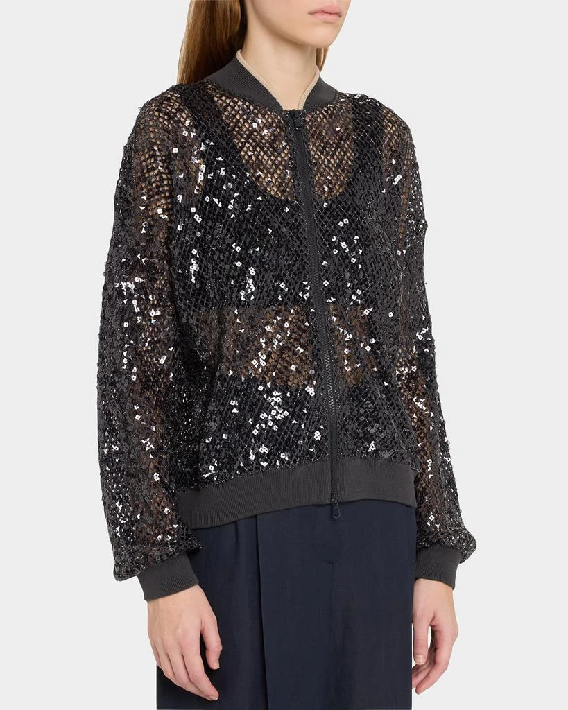 Brunello Cucinelli Paillette Net Knit Zip Bomber Cardigan 4