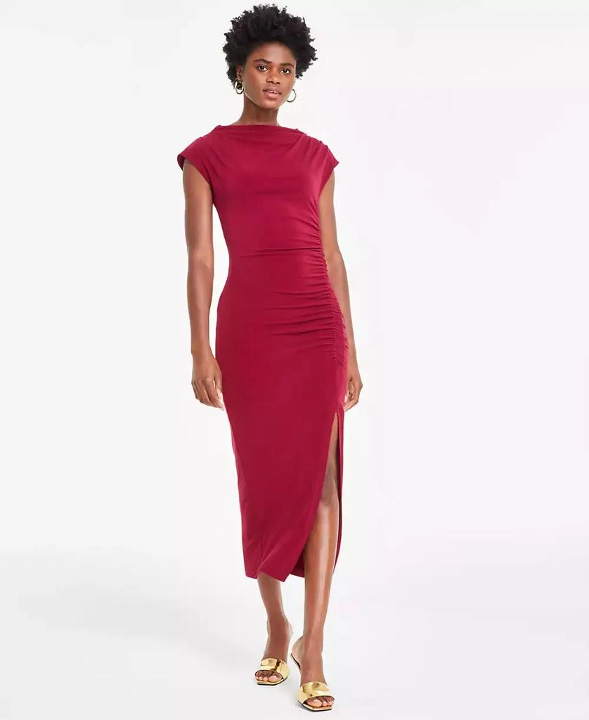 Robbie Bee Women's Funnel-Neck Ruched Bodycon Dress 1