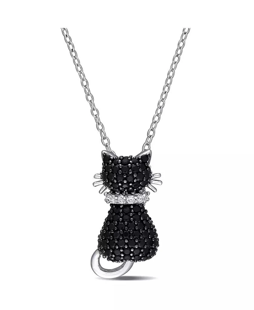 Macy's Black Spinel (2 1/3 ct. t.w.) and Lab Grown White Sapphire Accent Kitty Cat Necklace in Sterling Silver 1