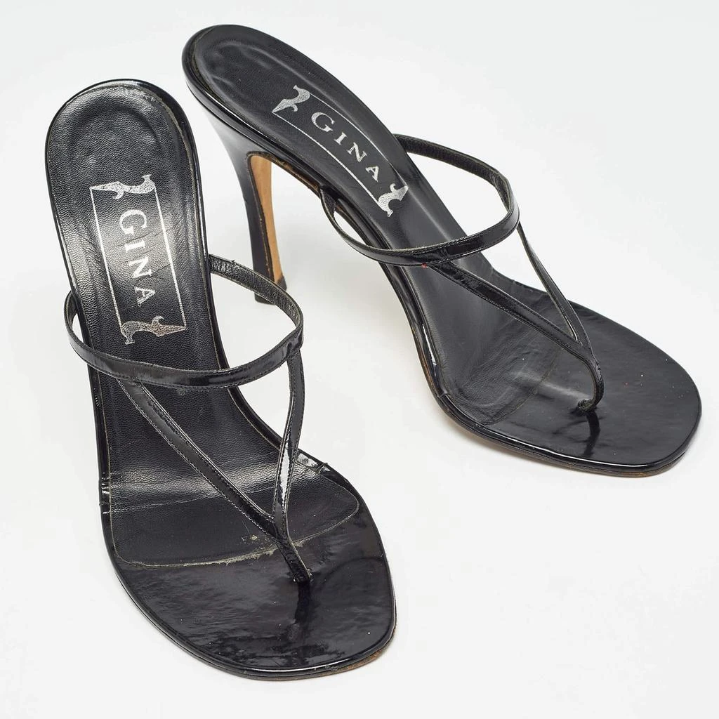 Gina Gina Black Patent Leather Thong Slide Sandals Size 39 4