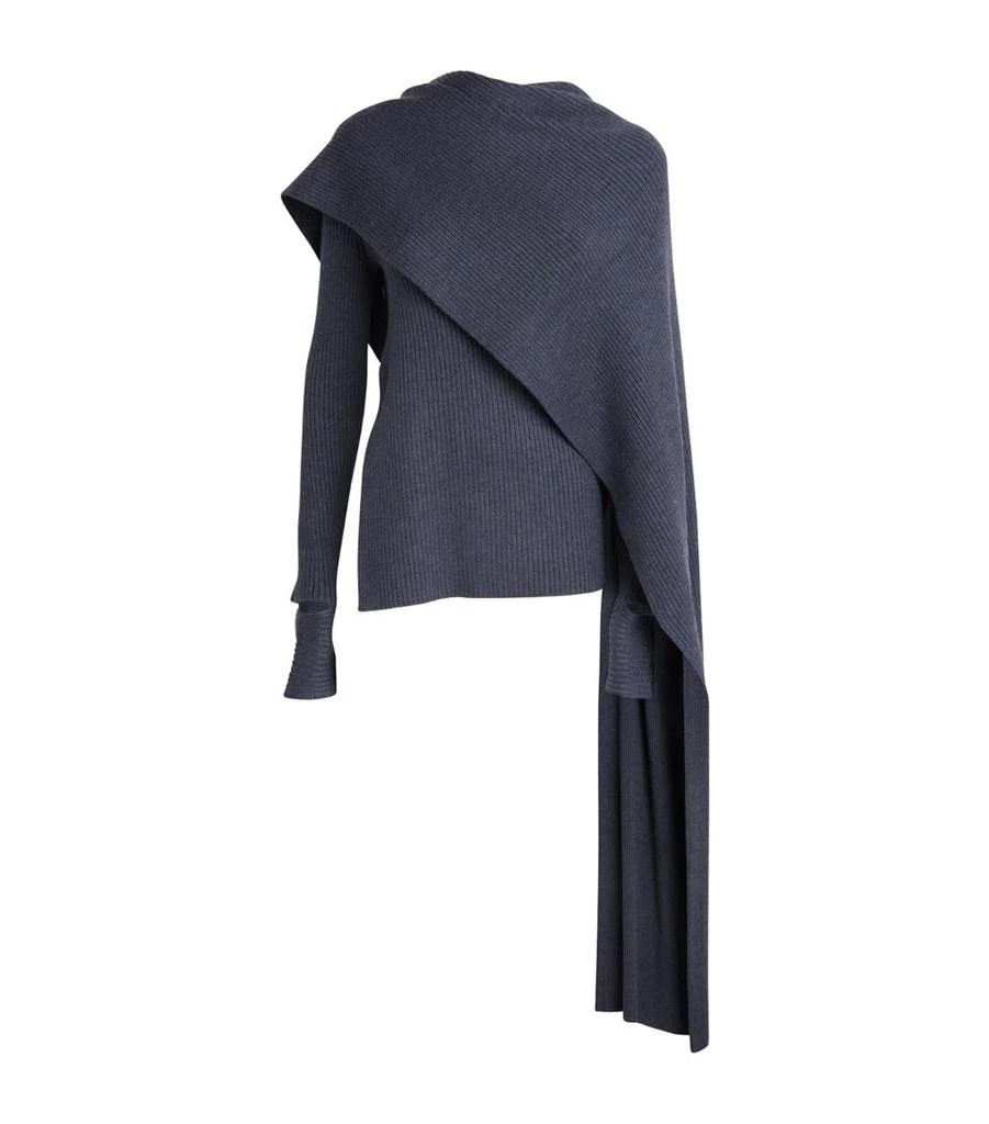 Helmut Lang Merino Wool Ribbed Draped Sweater 1