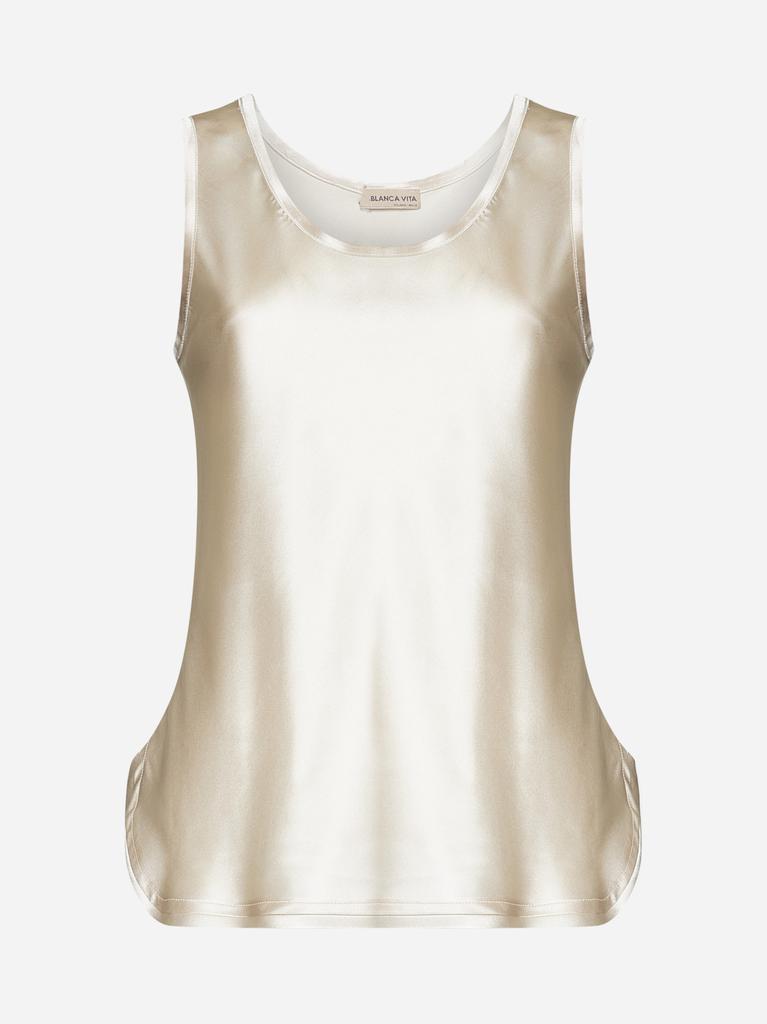 BLANCA VITA Beige stretch silk Belis tank top