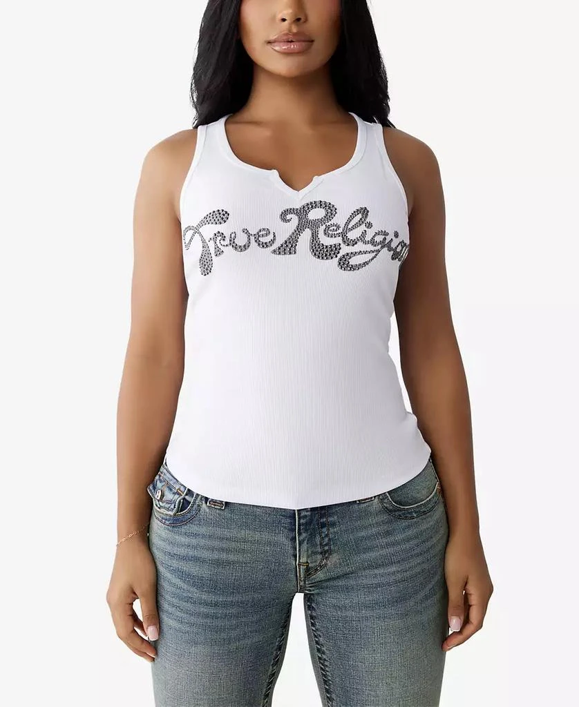 True Religion Women's Crystal Logo V Notch Tank 1