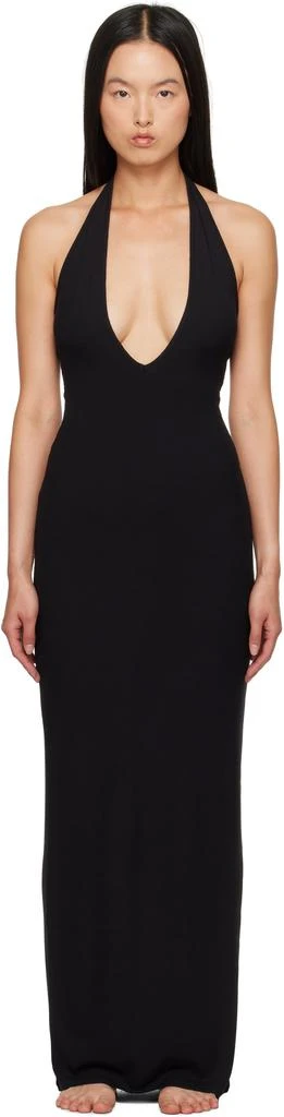 SKIMS Black Soft Lounge Deep Plunge Halter Maxi Dress 1