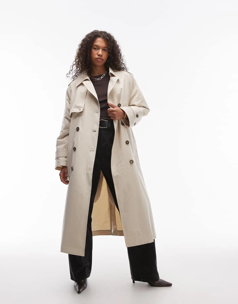 Topshop Topshop longline trench coat with detachable borg lining in stone 4