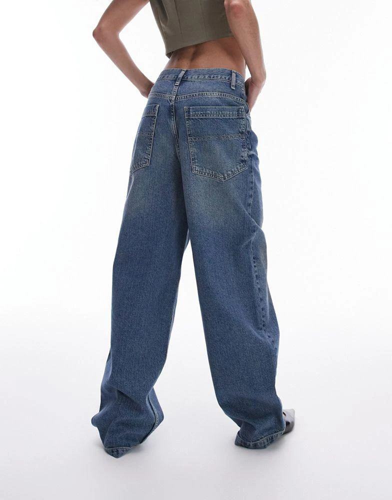 Topshop Topshop high rise Baggy jeans with mud marks in mid blue 3