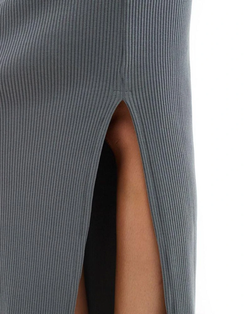 ASOS ASOS DESIGN ribbed split side midi skirt in grey 5