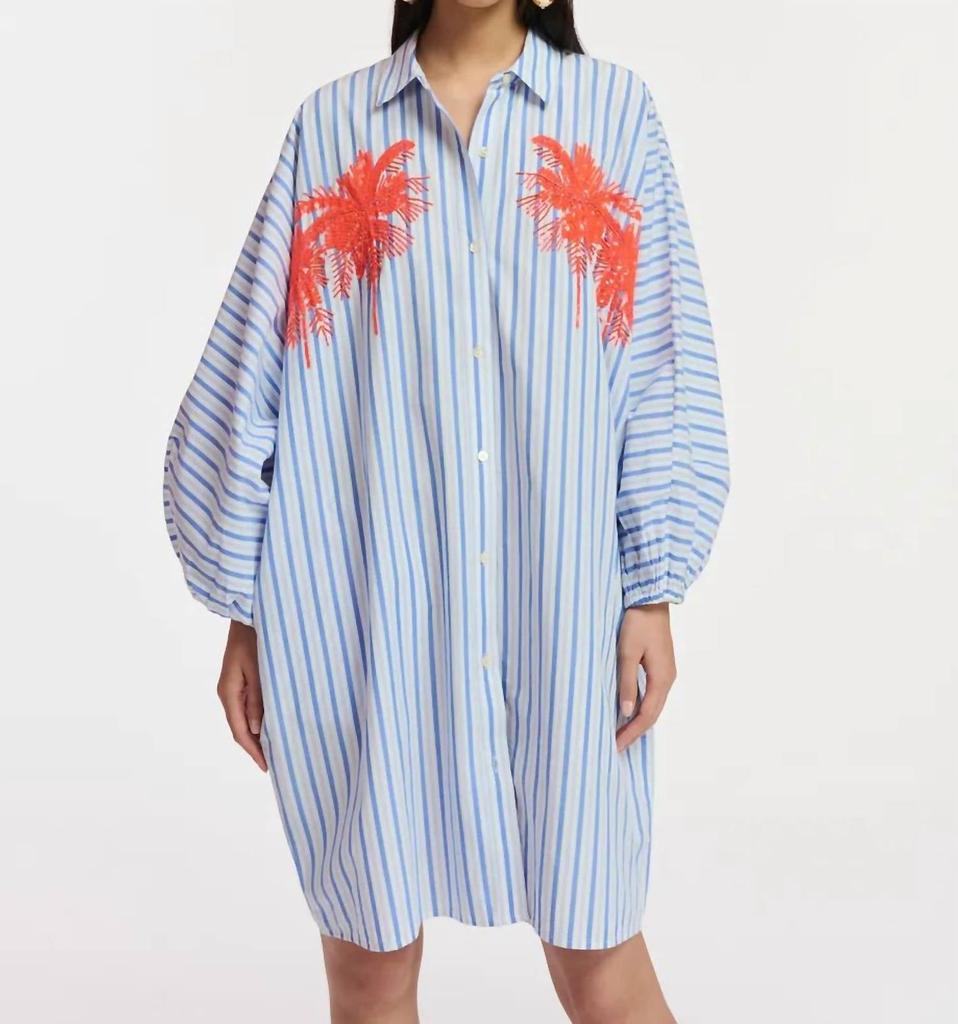 Essentiel Antwerp Embroidered Mini Shirt Dress In Navy Stripe