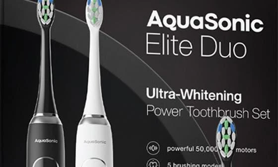 AquaSonic Elite Duo Ultra-Whitening Toothbrush Set - Black 
White 6