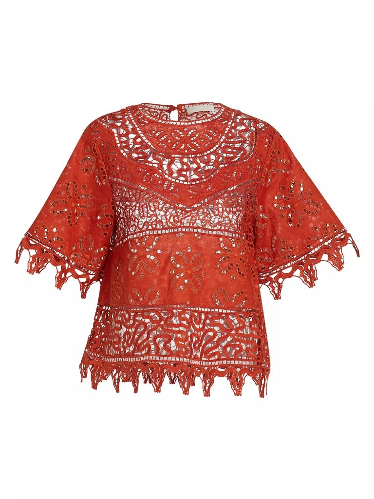 Ulla Johnson Aria Patchwork Linen & Eyelet Lace Blouse 1
