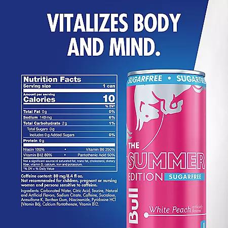 RED BULL Red Bull Sugar Free Summer Edition White Peach 8.4 fl. oz., 24 pk.