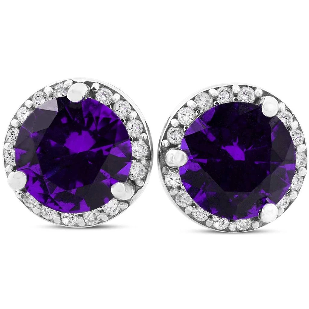 Pompeii3 5/8ct Amethyst 
Diamond Halo Studs 10K White Gold