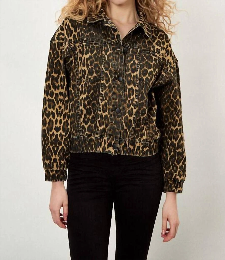 APRICOT Apricot - Leopard Trucker Denim Crop Jacket