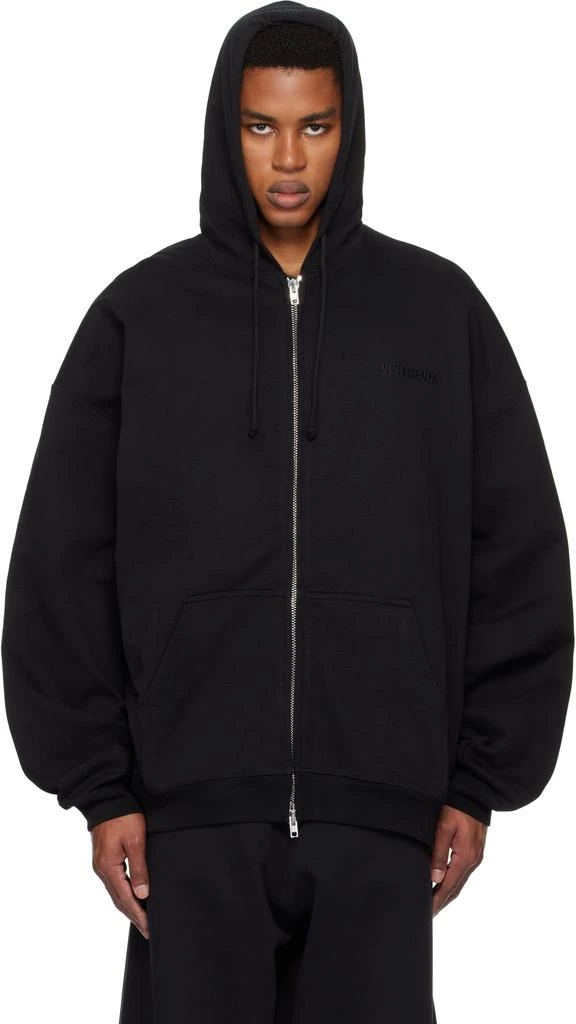 Vetements Black Embroidered Logo Oversized Zip-Up Hoodie 1