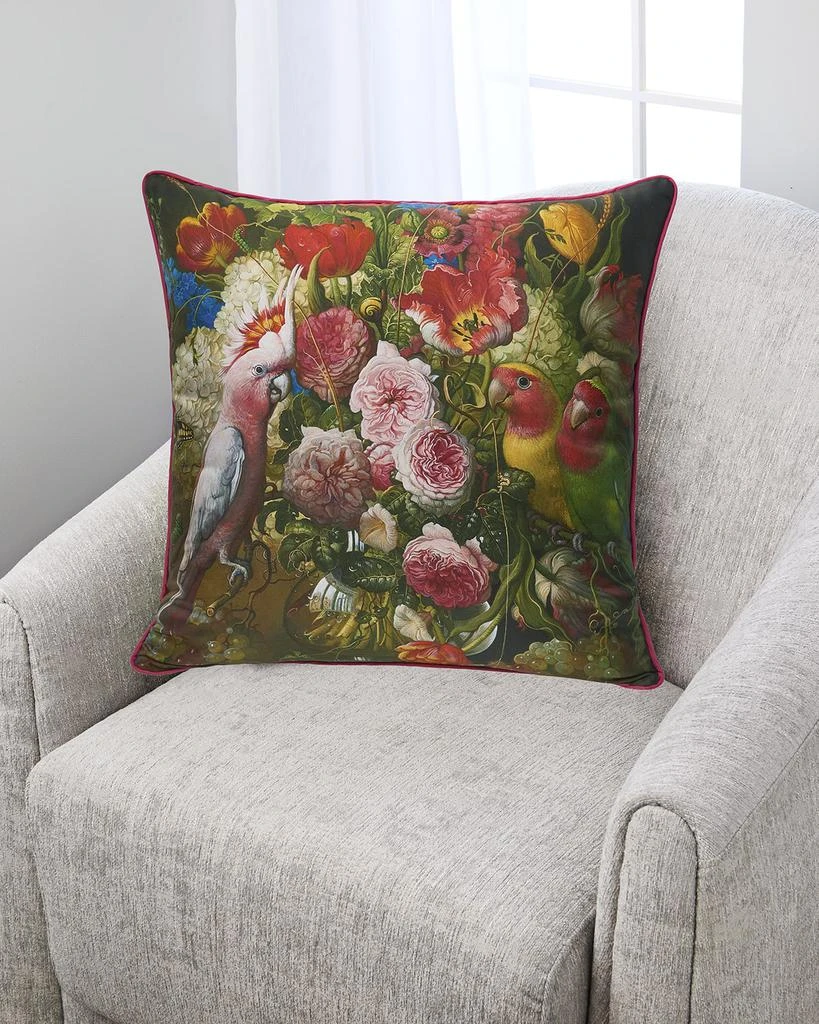 Yana Movchan Floral With Love Birds Silk Pillow