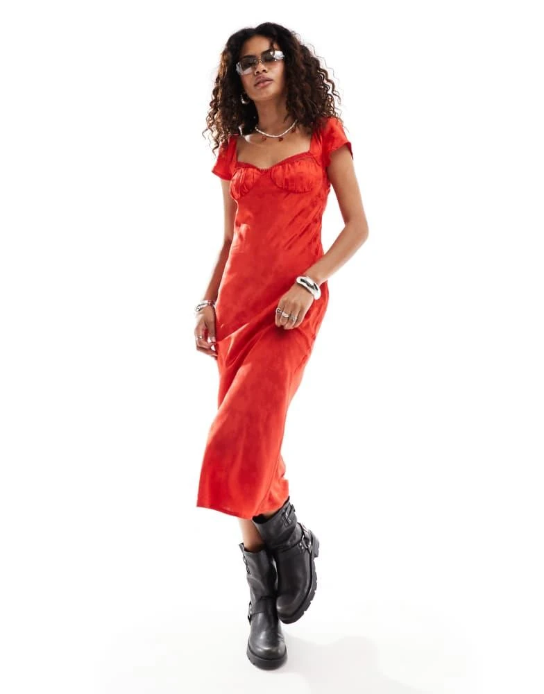 Kiss The Sky Kiss The Sky bust detail satin jacquard midaxi dress in red 1