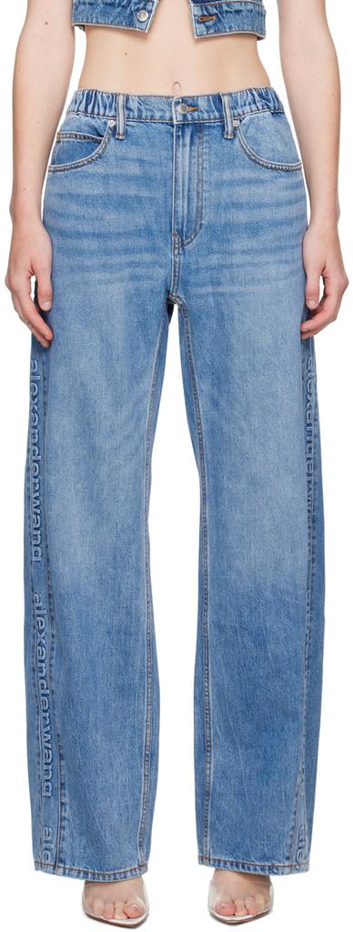 Alexander Wang Blue Logo-Embossed Balloon Jeans