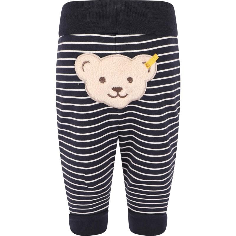 Steiff Logo bear striped baby pants in navy and white