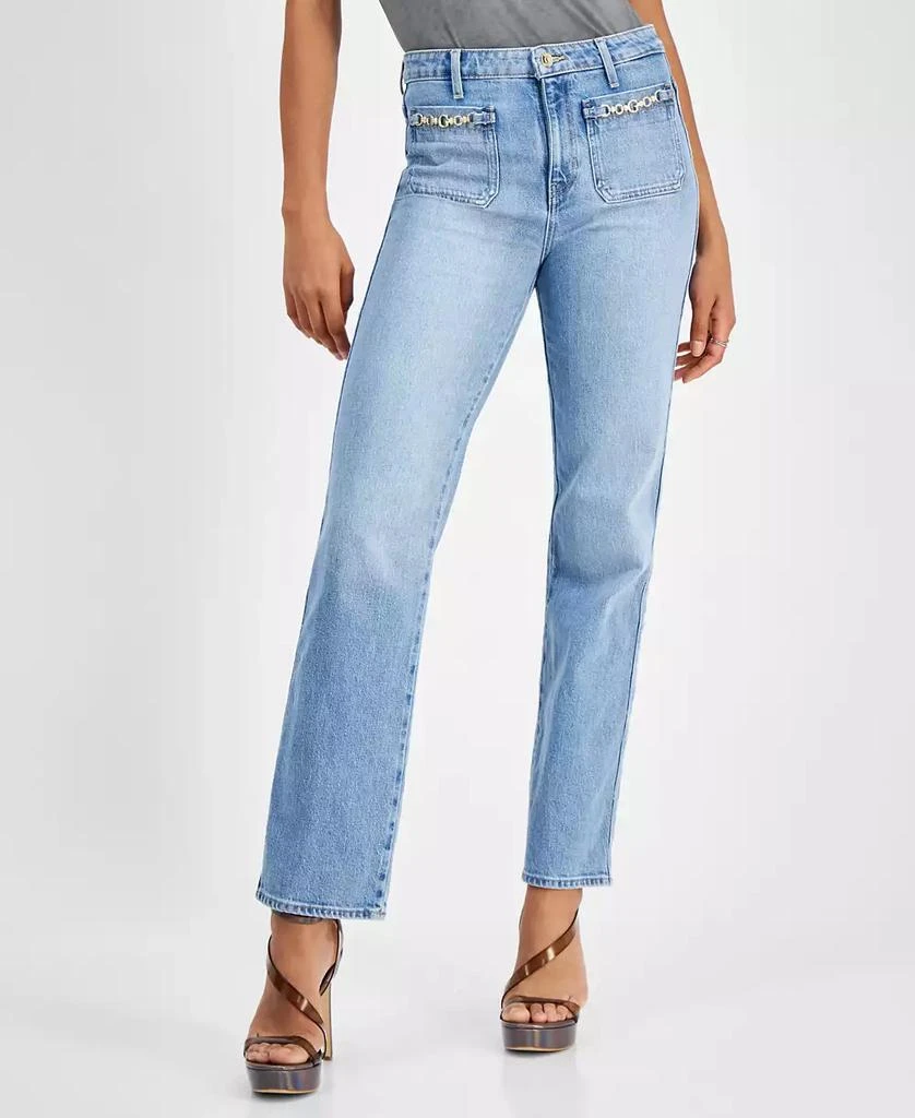 GUESS Women's High Rise Patch Pocket Straight Leg Jeans 4
