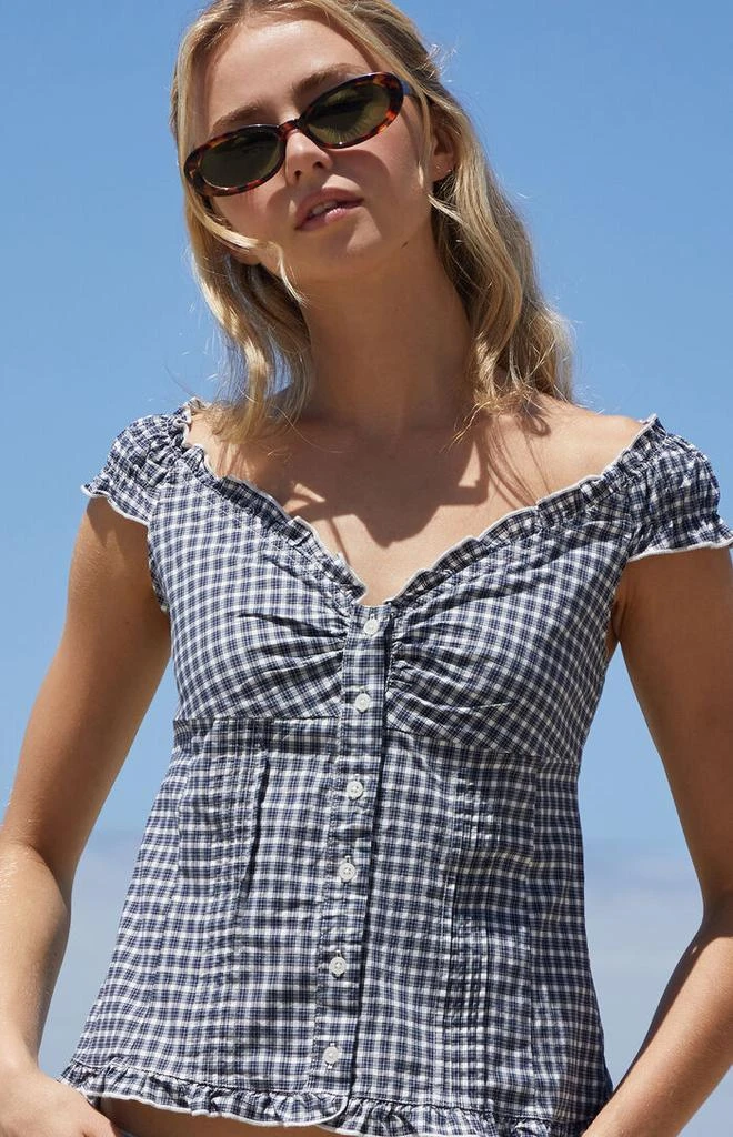 John Galt White & Blue Plaid Elena Top 2