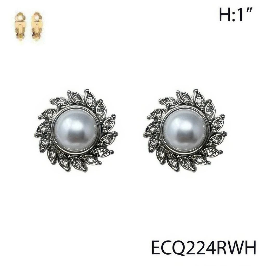 TRUEDAMES Pearl Rhinestone Flower Clip-on Earrings