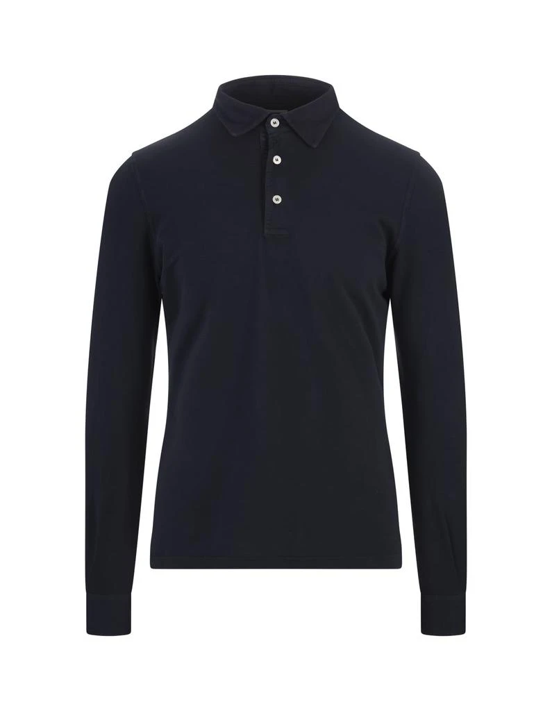 Fedeli North Long-sleeved Polo Shirt In Blue Piquet 1