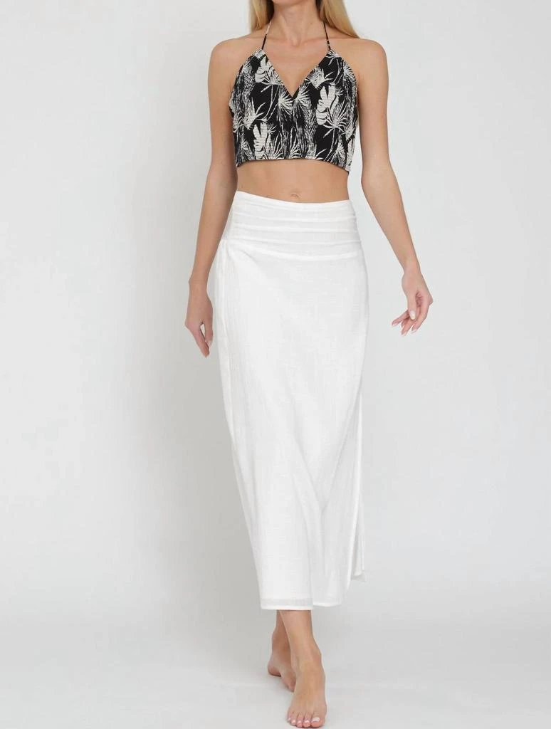 Aakaa High Waisted Smocked Midi Skirt In White 5