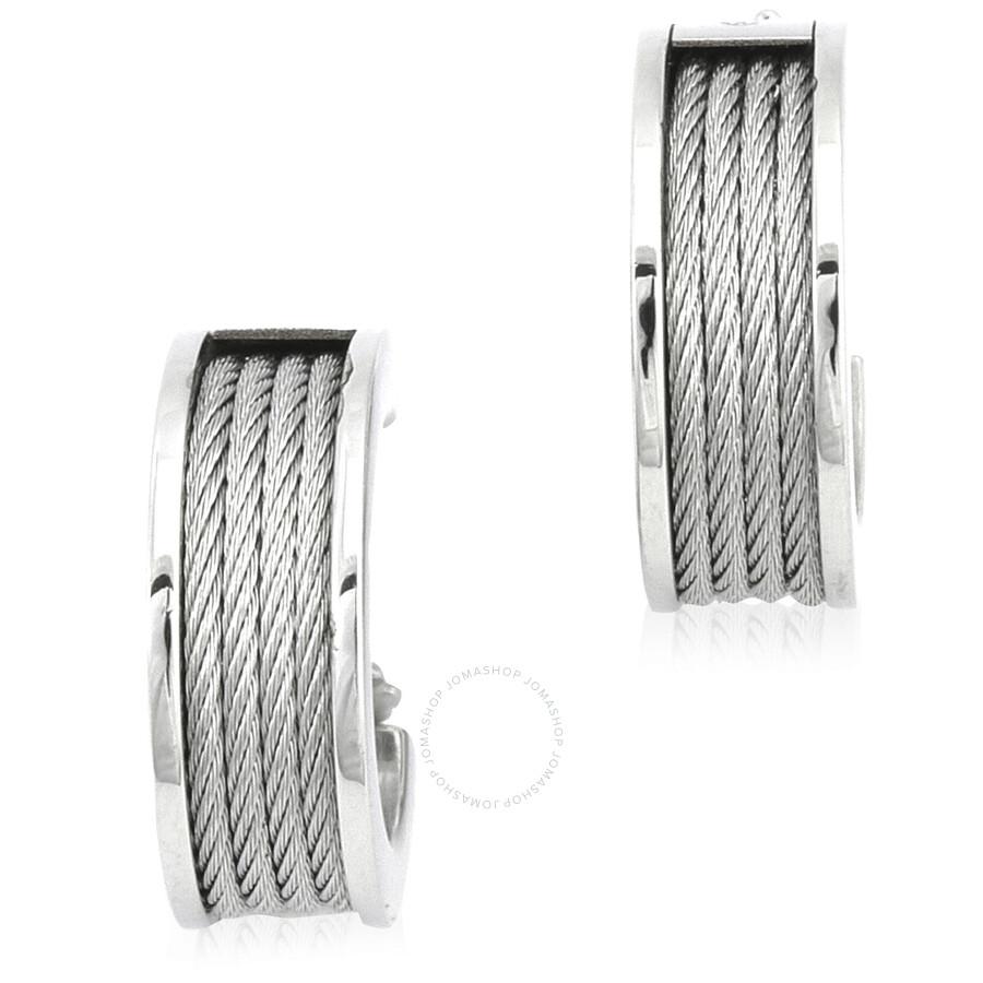 Charriol Forever Stainless Steel Cable Hoop Earrings