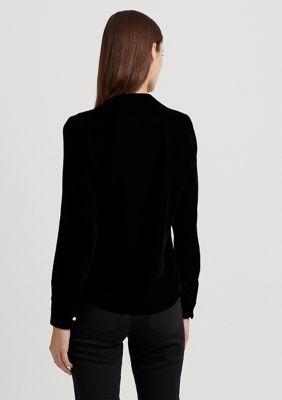 Ralph Lauren Pleated Velvet Surplice Blouse