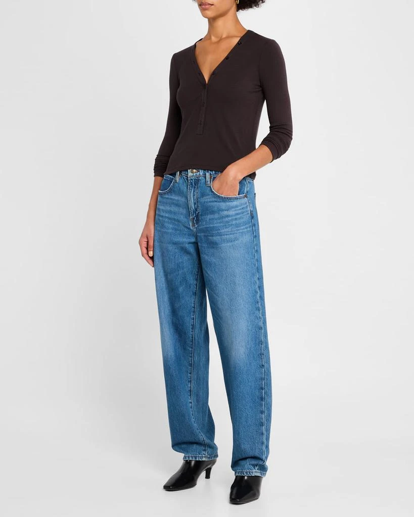 FRAME Long-Sleeve Ribbed Henley Top 2