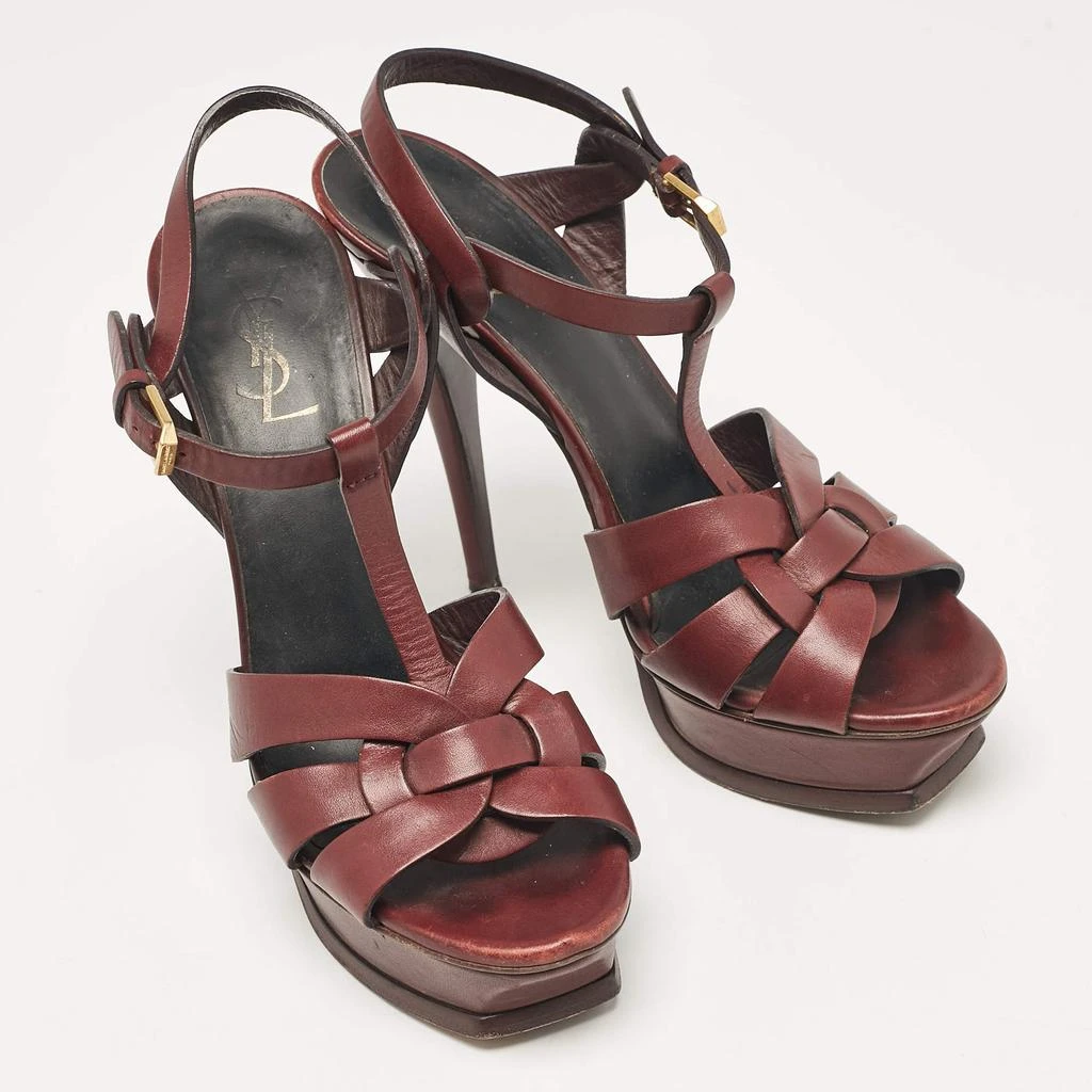 Yves Saint Laurent Saint Laurent Burgundy Leather Tribute Platform Sandals Size 39.5 4