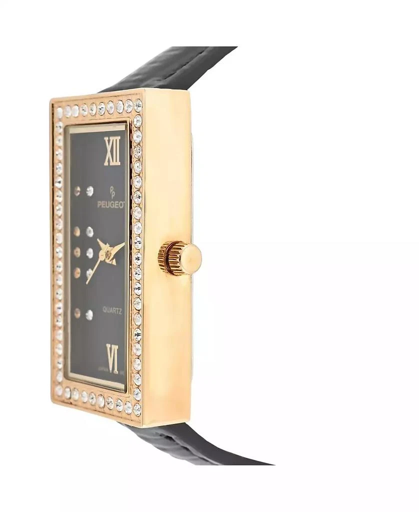 Peugeot Women's 35x20mm Crystal Bezel Watch with Glossy Black Leather Strap 3