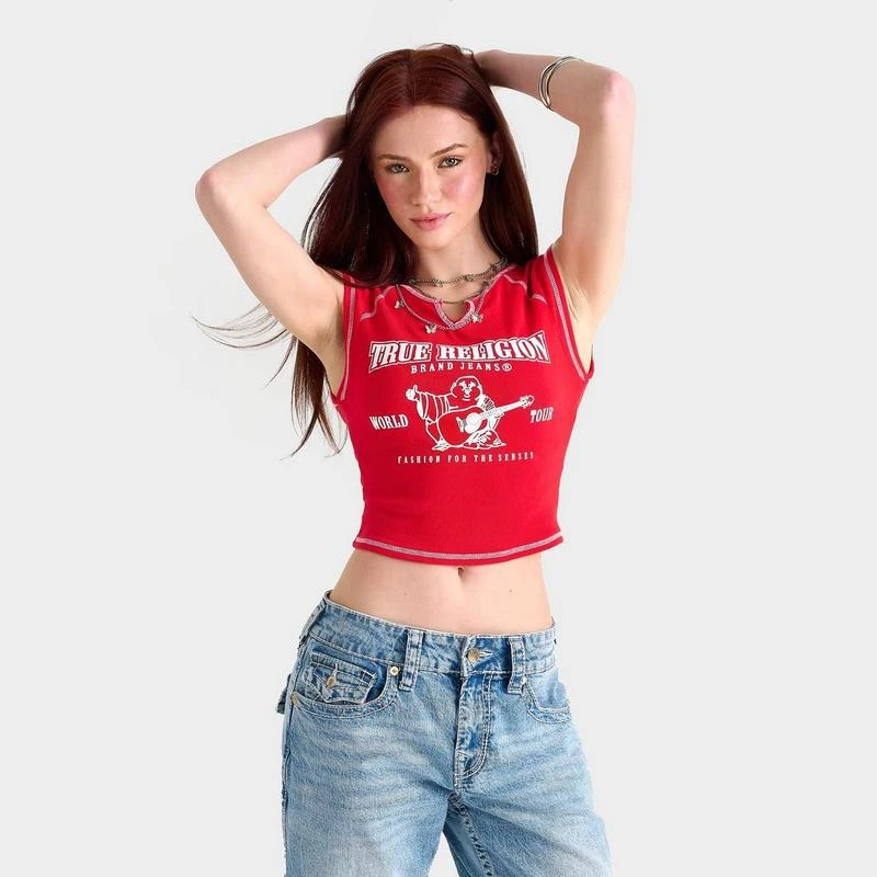 True Religion Women's True Religion Buddha World Tour Rib Notch Baby T-Shirt 1