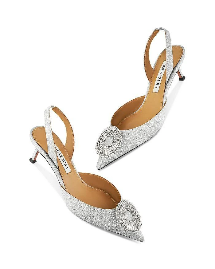 Aquazzura Women's Crystal Hoop 50 Slingback Pumps 3