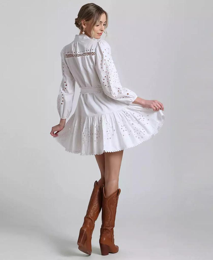 Avec Les Filles Women's Eyelet Cotton Lined Shirt Dress