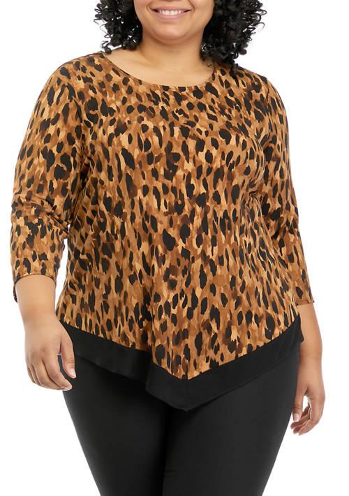 Carmen Marc Valvo Marc Valvo Plus Size Printed Top With Chiffon Hem