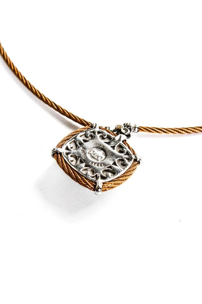 Charriol Womens Steel 18K White Gold Accent Topaz Pave Diamond Accent Square Pendant Necklace 17" 5