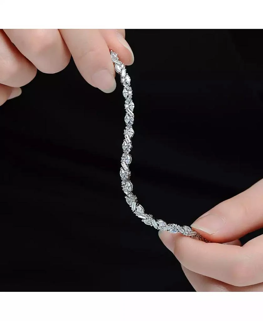 Genevive Sterling Silver White Gold Plated with Clear Cubic Zirconia Mosaic Pattern Statement Bracelet 4