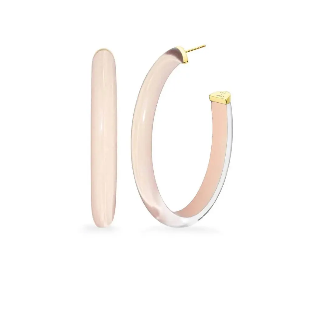 Gold & Honey Gold & Honey - Women's Xl Oval Illusion Neutral Lucite Hoop Earrings