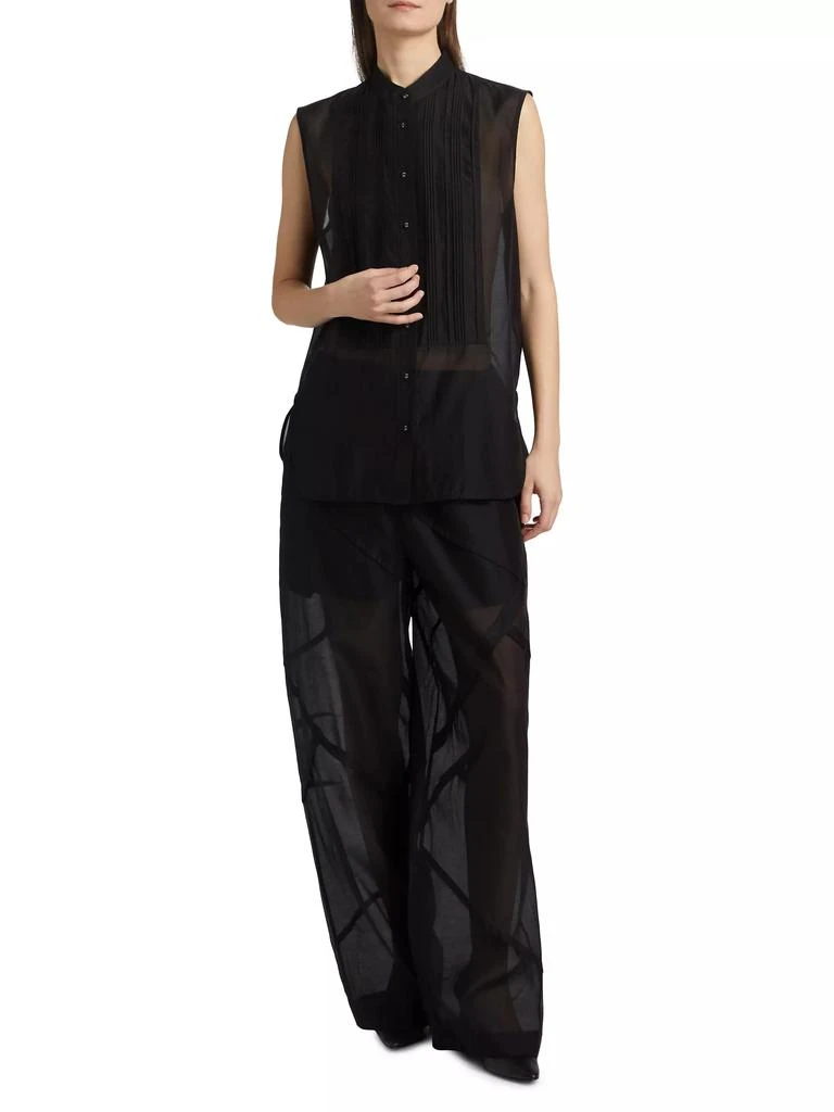 CO Sheer Cotton-Silk Sleeveless Tuxedo Shirt 2