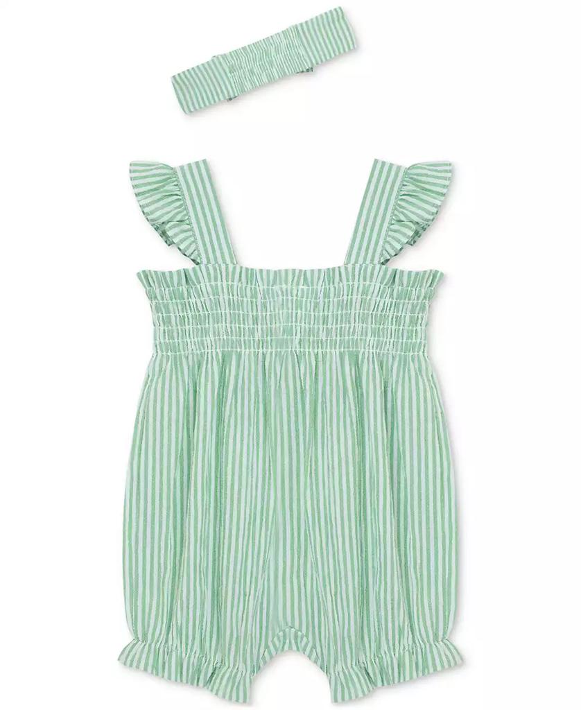Little Me Baby Girls Cotton Striped Floral Bubble Romper & Headband, 2 Piece Set