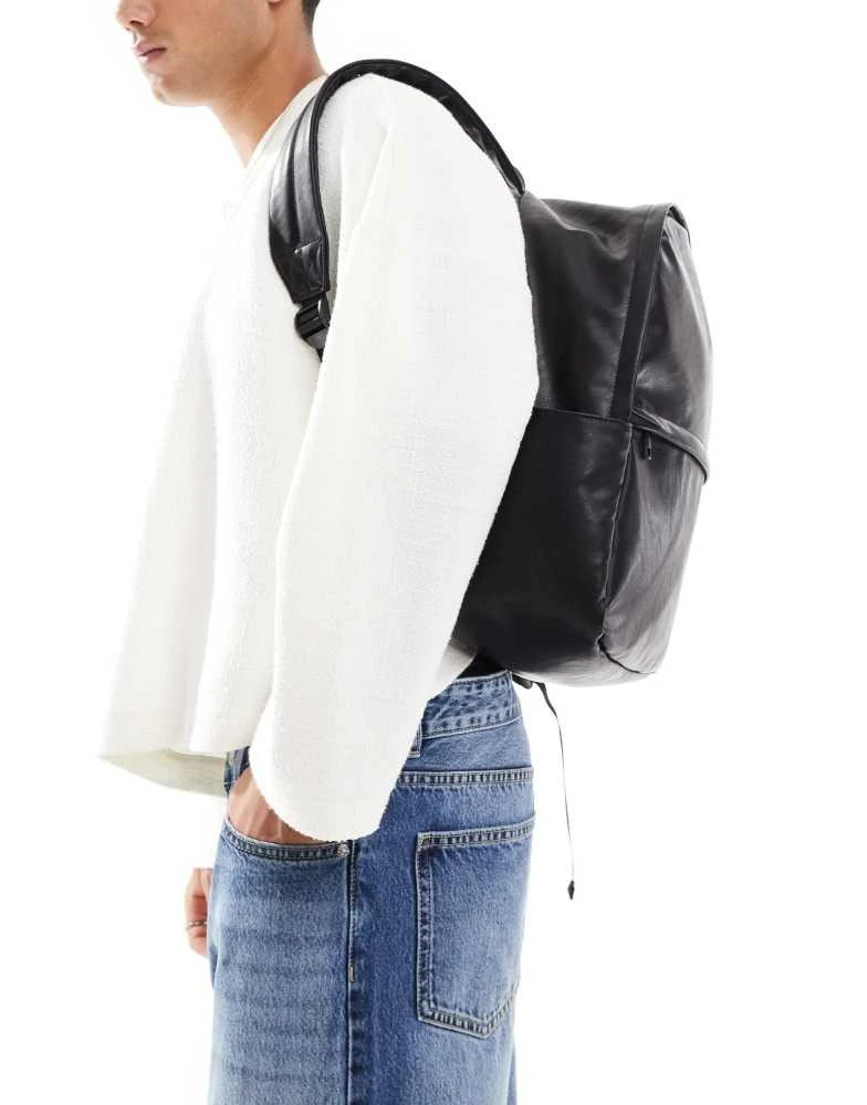 ASOS ASOS DESIGN faux leather backpack in black 4