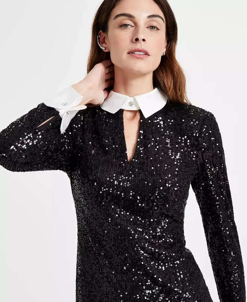 Karl Lagerfeld Paris Women's Collared Sequin French Cuff Dress 4