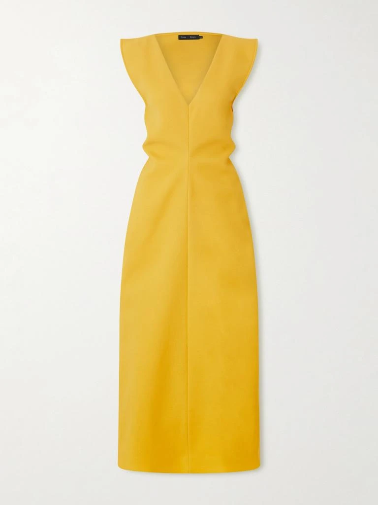 bright coloured midi dresses Orange Multi Abstract Print Frill Neck Half Button Up Midi Dress