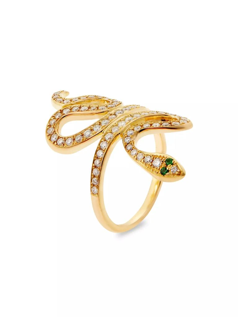 Ileana Makri Diamond Slither Snake 18K Yellow Gold, Tsavorite & Diamond Ring 3