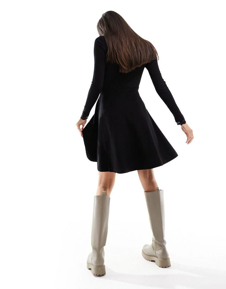 Y.A.S. Y.A.S knitted fit and flare mini dress with lace cuff detail in black 3