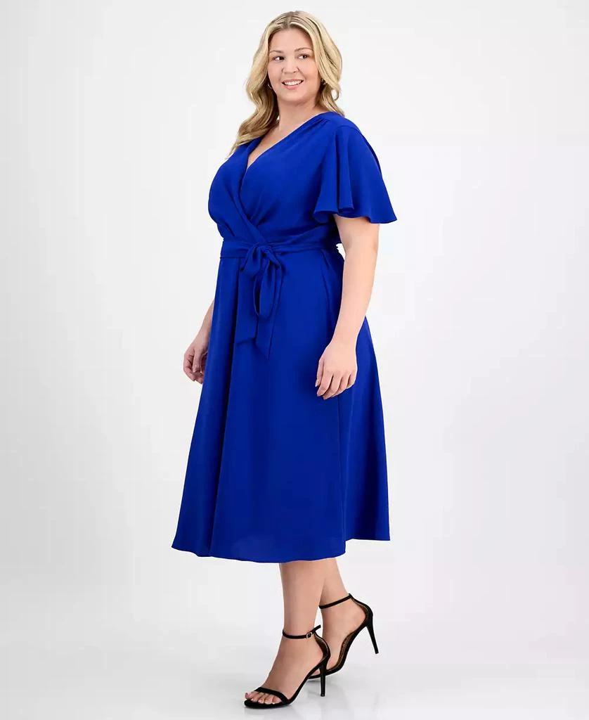 Connected Plus Size Tie-Waist Flutter-Sleeve Midi Dress 4